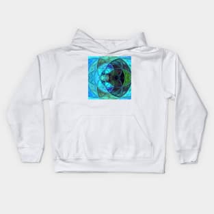 Mosaic Kaleidoscope Flower Blue and Green Kids Hoodie